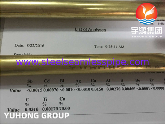 ASTM B111 / ASME SB111 C44300 ทองแดง นิเคิลท่อไร้รอยสําหรับการใช้งานระบบเย็นแบบคอนเดนเซอร์