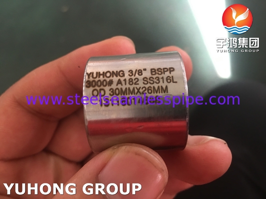 ASTM A182 F316L อุปกรณ์ประกอบท่อหลอมจากเหล็กไร้ขัดเหล็ก BSPP Threaded Coupling 3000LBS