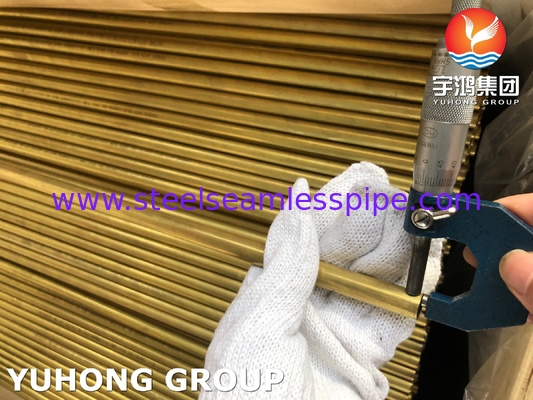 ทองแดงเหล็กทองเหลืองทองเหลืองท่อ ASTM B111 C44300 C68700 C70600 25.4mm*1.245mm*12995mm Condenser อากาศเย็นเรเดียเตอร์