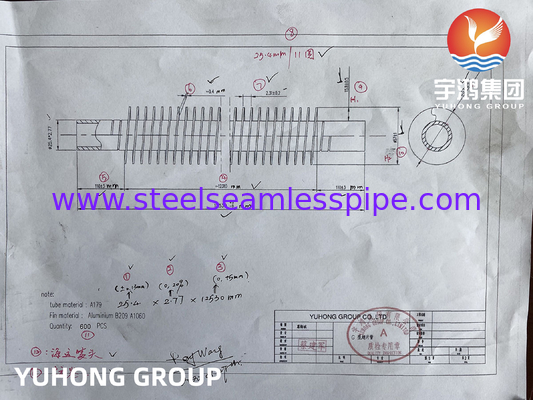 ASME SA179 Fin Tube Type Embedded with A1060 Aluminum Fins Pull Test Pass การทดสอบการดึง