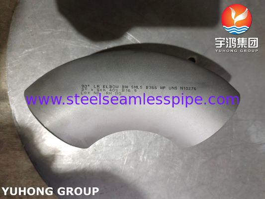 อุปกรณ์ประกอบเหล็กไร้ขัดเหล็ก สายสลัดไนเคิล ASTM B366 WP UNS N10276 90°LR ELBOW B169