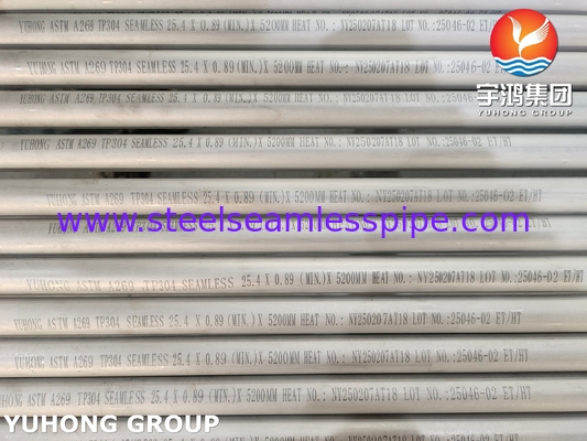 ท่อสแตนเลสไร้รอยต่อ ASTM A269 TP304 ดองอบอ่อน สำหรับเครื่องแลกเปลี่ยนความร้อนและงานทั่วไป