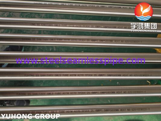 ท่อสุขาภิบาลไร้รอยต่ออบอ่อนสแตนเลสสตีล ASTM A270 TP304 สำหรับการแปรรูปอาหาร