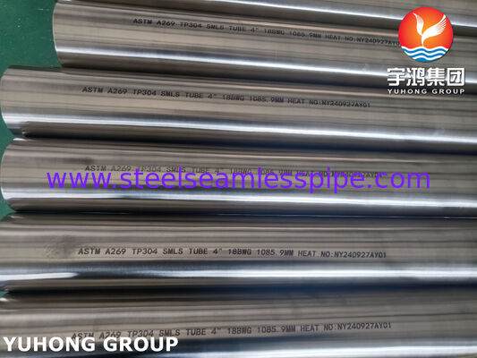 ท่อสแตนเลสไร้ตะเข็บ ASTM A269 TP304 แบบอบอ่อนสว่างสำหรับเครื่องระเหย 4" 18BWG