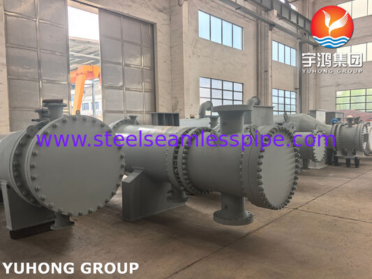 เครื่องแลกเปลี่ยนความร้อนแบบเปลือกและท่อเหล็กคาร์บอน พร้อมท่อ ASME SA179 และแผ่นท่อ SA266 Gr.2 สำหรับการทำความเย็นน้ำ น้ำมัน ไอน้ำ และก๊าซ