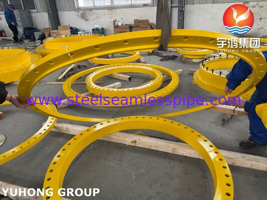 ASME SA516 Gr.70 โลหะคาร์บอนแชล Flange แหวนที่มี OD ~1939mm × ID ~1568mm × THK 97mm และหลุม bolt ความแม่นยําสําหรับเครื่องแลกเปลี่ยนความร้อน