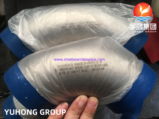 ASTM A403 WP347H 90 องศาเอลโค้ทสแตนเลส Buttweld Fitting ASME B16.9