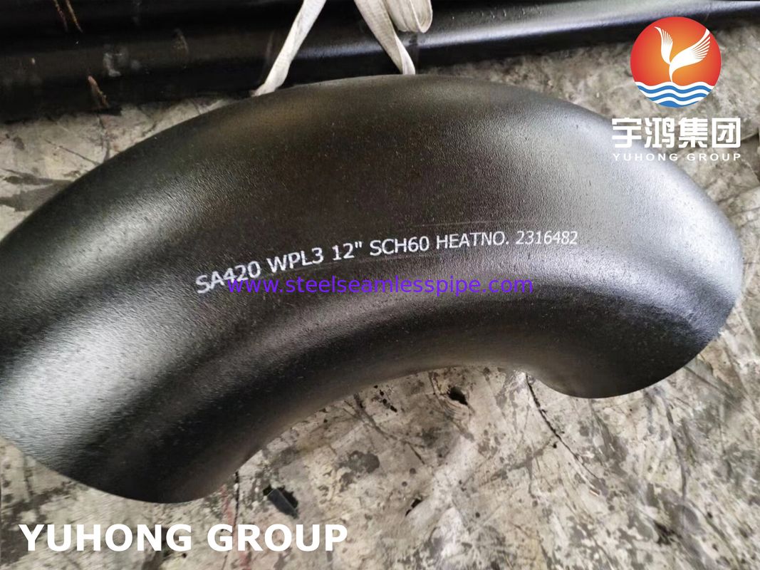 ASTM A420 WPL3 ข้อศอกเชื่อมชนรัศมียาวอุณหภูมิต่ำ เหล็กฟิตติ้ง