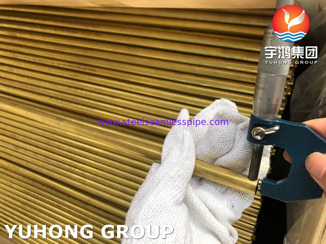 ทองแดงเหล็กทองเหลืองทองเหลืองท่อ ASTM B111 C44300 C68700 C70600 25.4mm*1.245mm*12995mm Condenser อากาศเย็นเรเดียเตอร์