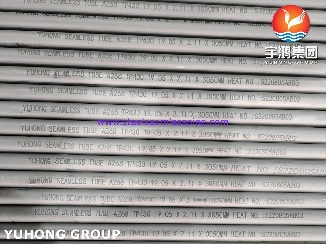 ASTM A268 TP430 ท่อสแตนเลสเฟอร์ริติกและมาร์เทนซิติกไร้รอยต่อสำหรับใช้งานที่อุณหภูมิสูง