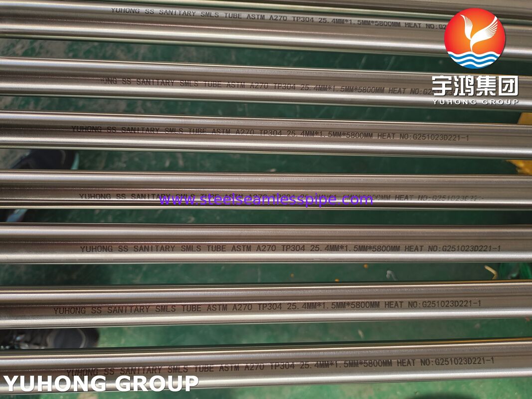 ท่อสุขาภิบาลไร้รอยต่ออบอ่อนสแตนเลสสตีล ASTM A270 TP304 สำหรับการแปรรูปอาหาร