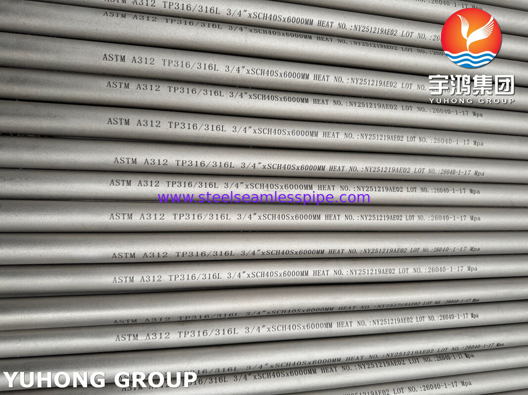 ASTM A312 TP316L / UNS S31603 / EN 1.4404 ท่อสแตนเลสไร้รอยสําหรับอุตสาหกรรม