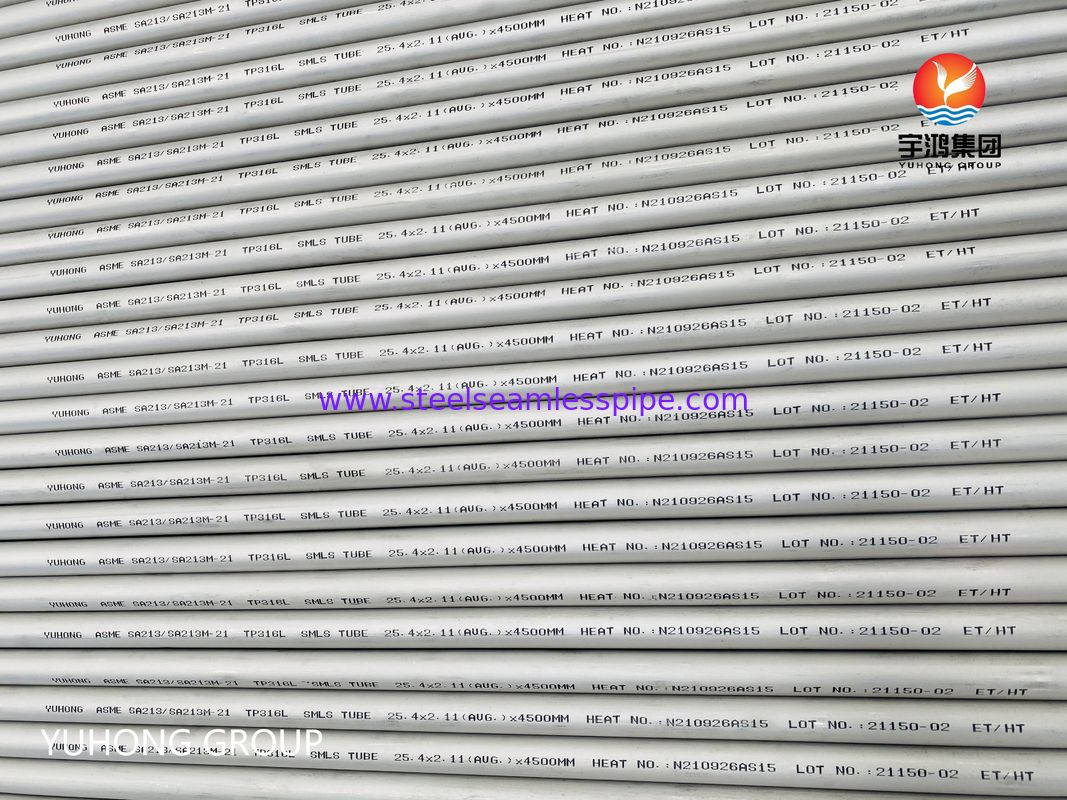 ท่อสแตนเลสไร้รอยต่อ ASTM A213 TP316L รีดเย็น สำหรับเครื่องแลกเปลี่ยนความร้อนอุณหภูมิสูง พร้อมความทนทานต่อการกัดกร่อนจากคลอไรด์