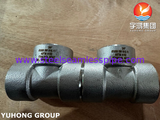 ASTM A182 F316L อุปกรณ์เสริมปั่นซอคเก็ตเหล็กไร้สแตนเลส B16.11 อุปกรณ์เสริมปั้น SW Equal Tee
